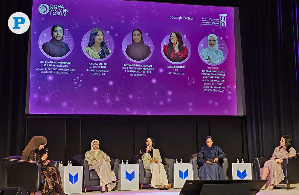 AI Consultant at Primary Health Care Corporation, Narjiss Sallahi (centre), with other panelists during the ‘Shaping Tomorrow: STEMpowered Women’ event yesterday. Pic: Marivie Alabanza / The Peninsula