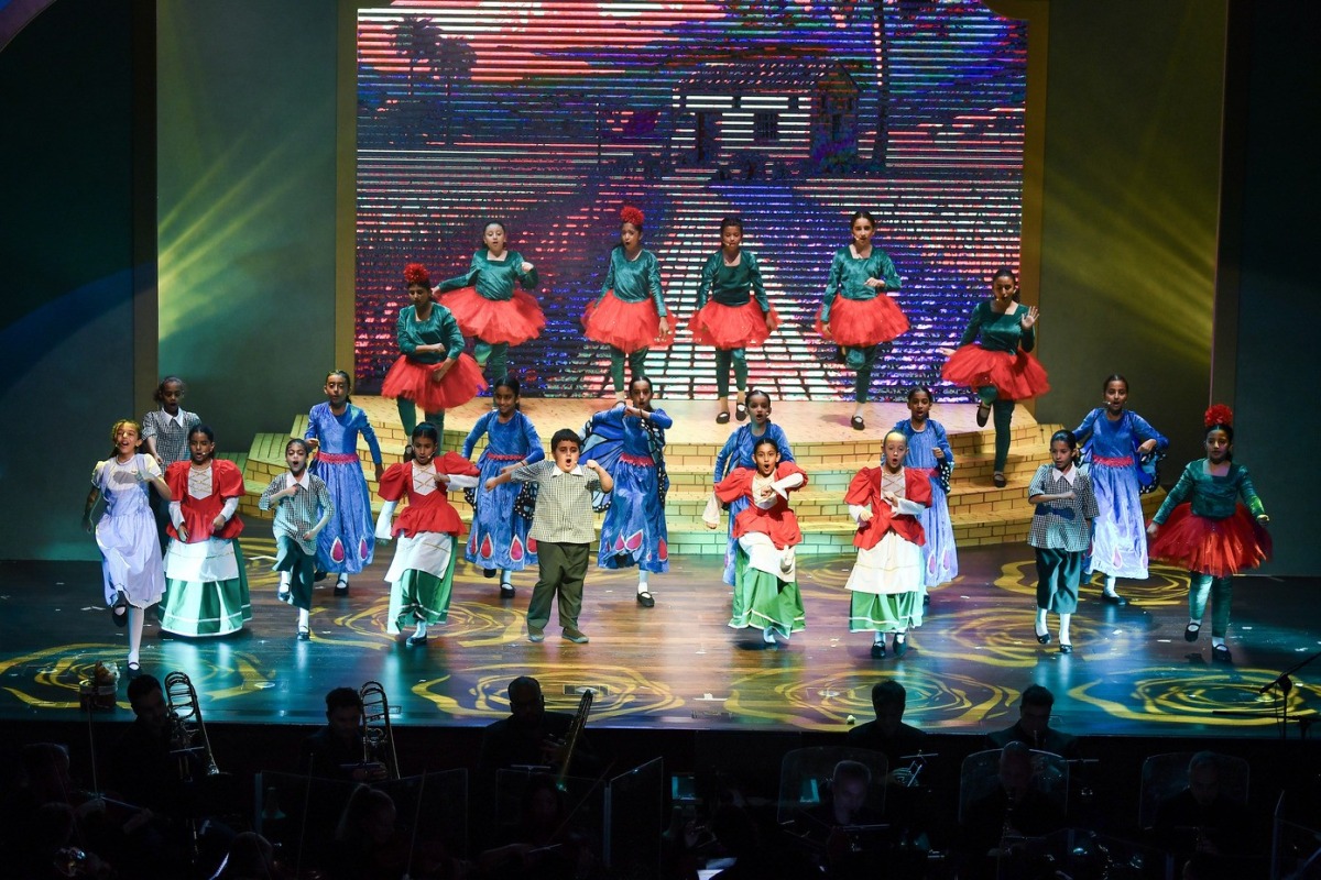 Students performing during the musical play Showtime!