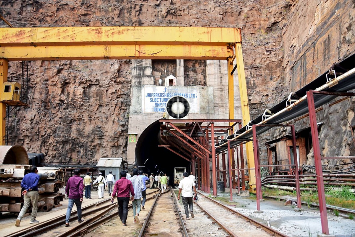 A general view shows a section of the Srisailam Left Bank Canal (SLBC) project tunnel, a day after a portion of the tunnel collapsed at Nagarkurnool district in India's Telangana state on February 23, 2025. Photo by AFP