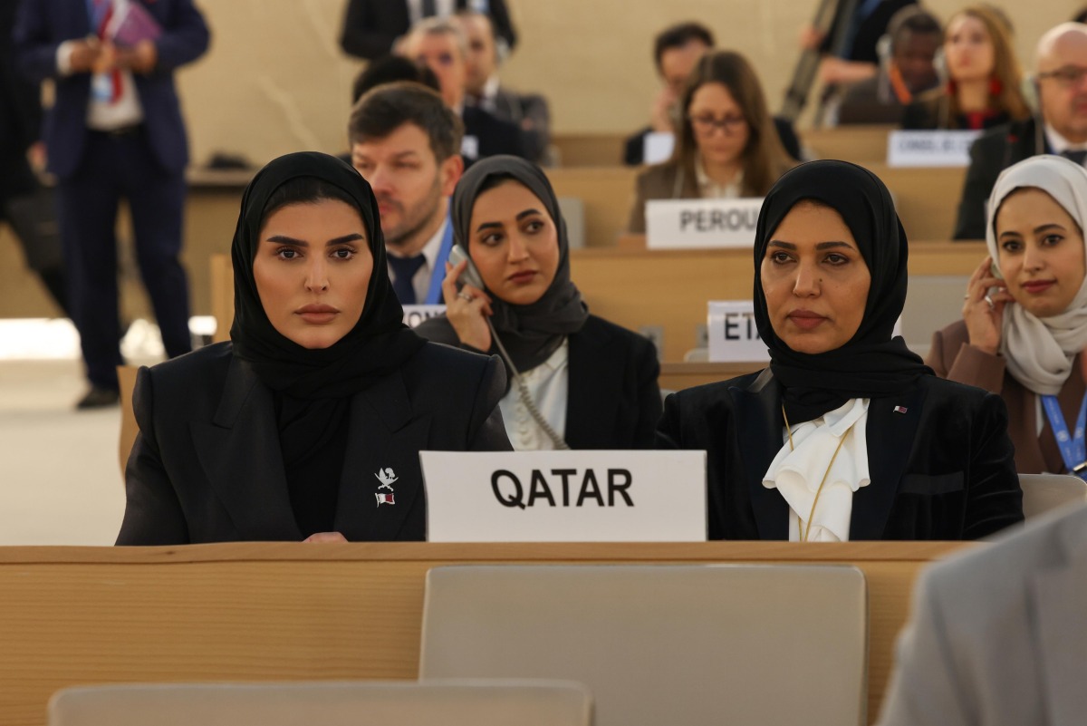 Minister of State for International Cooperation H E Maryam bint Ali bin Nasser Al Misnad (left) during 58th session of the United Nations Human Rights Council.