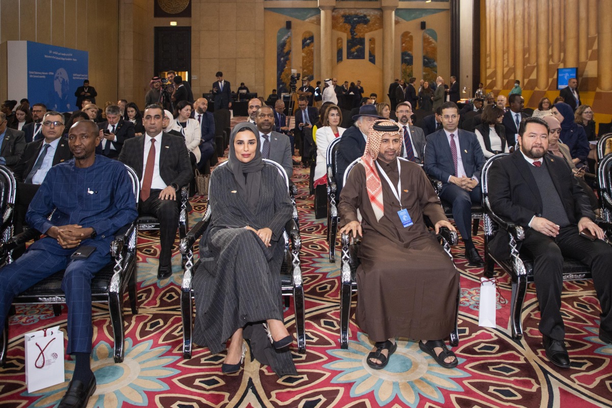 General Manager of the Cultural Village Foundation – Katara and President of the Global Public Diplomacy Network (GPD-Net) Prof Dr. Khalid bin Ibrahim Al Sulaiti (second right); Secretary-General of GPD-Net and CEO of Katara Center for Public Diplomacy, Maryam Al Saad (second left); and other dignitaries at the event yesterday.