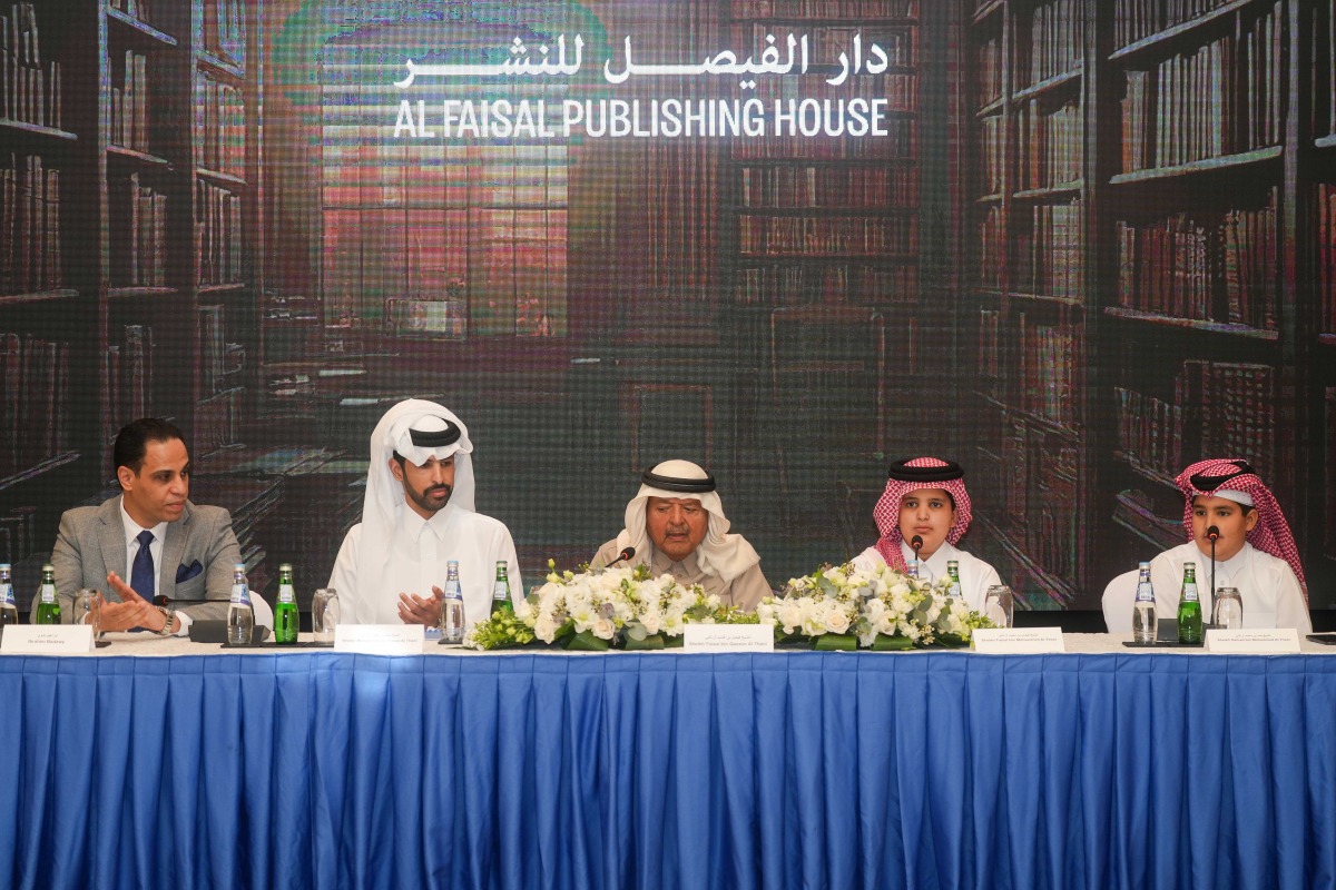 Sheikh Faisal bin Qassim Al Thani (centre) and other officials during the press conference.