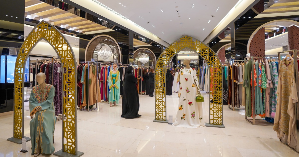 A collection of Jalabiyas & Kaftans at the exhibition.