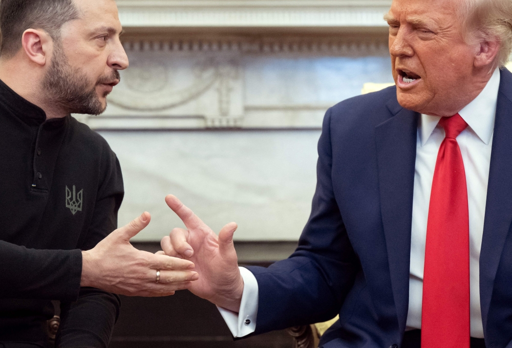 US President Donald Trump and Ukraine's President Volodymyr Zelensky meet in the Oval Office of the White House in Washington, DC, February 28, 2025. (Photo by Saul Loeb / AFP)