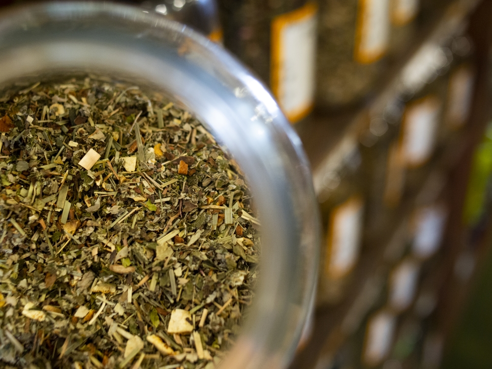 Loose tea leaves fill jars at a store in Missoula, Montana. Tailyr Irvine/For The Washington Post