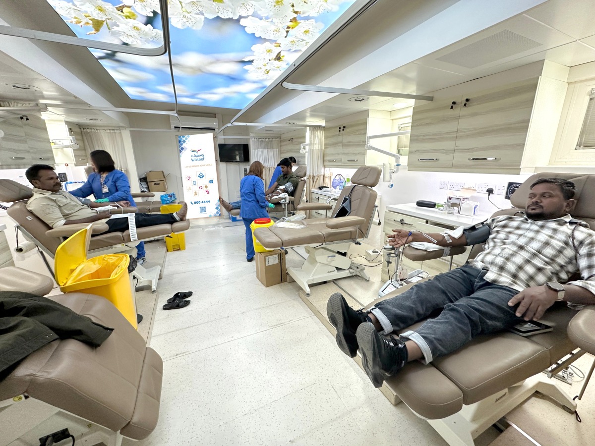 People donate blood during the Waseef campaign.