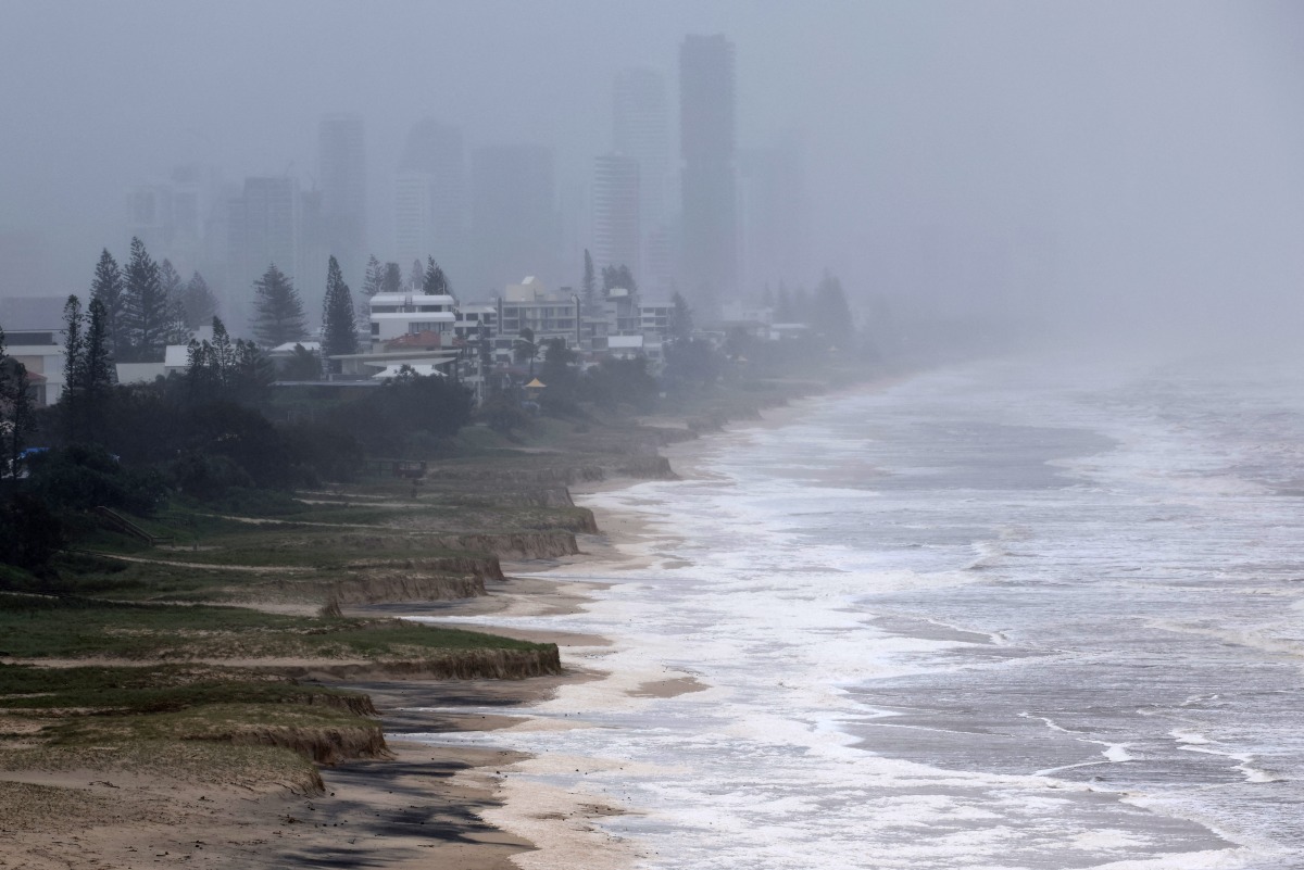 A general view shows erosion at Miami Beach after the sand was washed away during Tropical Cyclone Alfred on the Gold Coast on March 9, 2025. Photo by David GRAY / AFP.