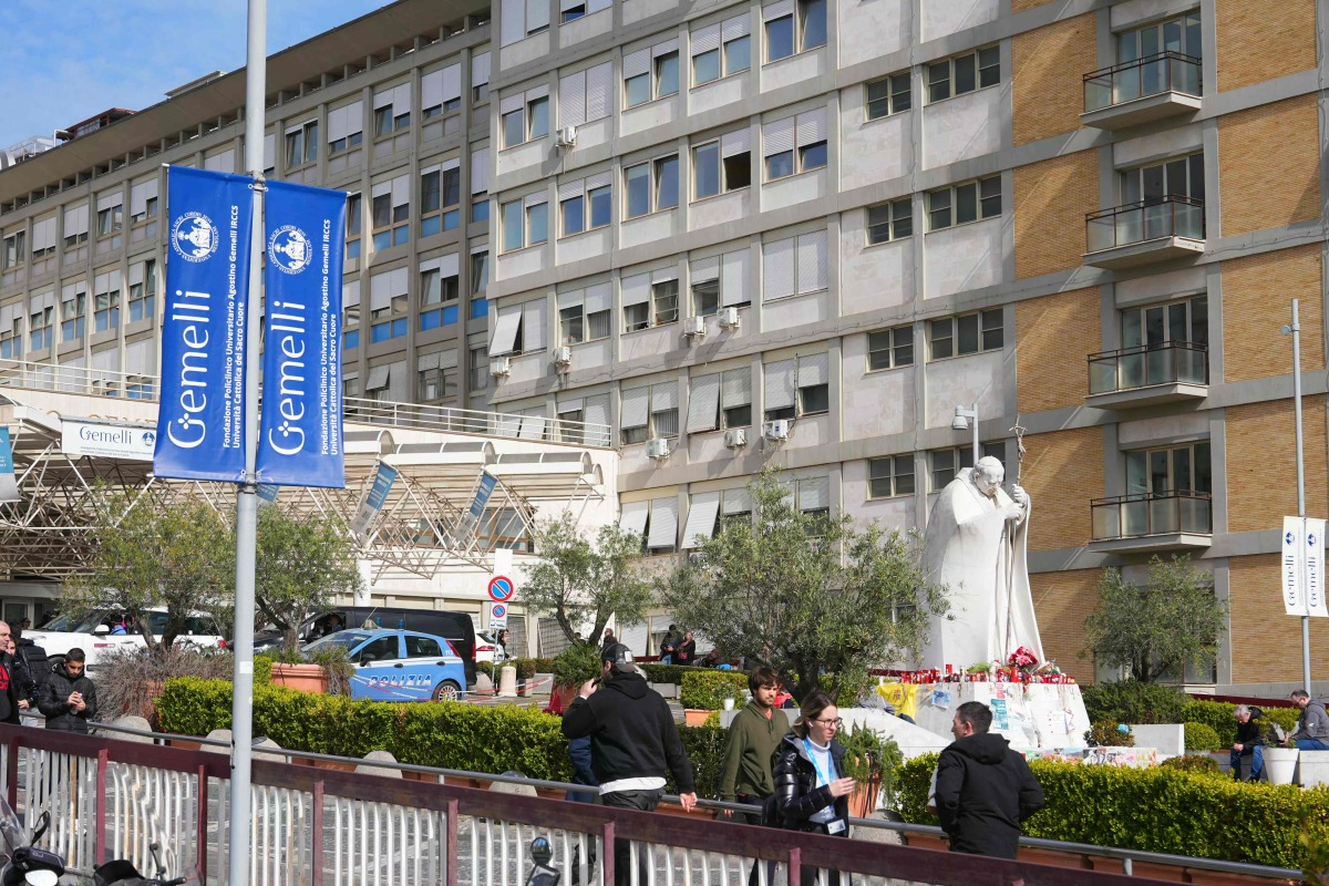 A general view shows the Gemelli University Hospital where Pope Francis is hospitalized with pneumonia, in Rome on March 10, 2025 (Photo by Dimitar DILKOFF / AFP)