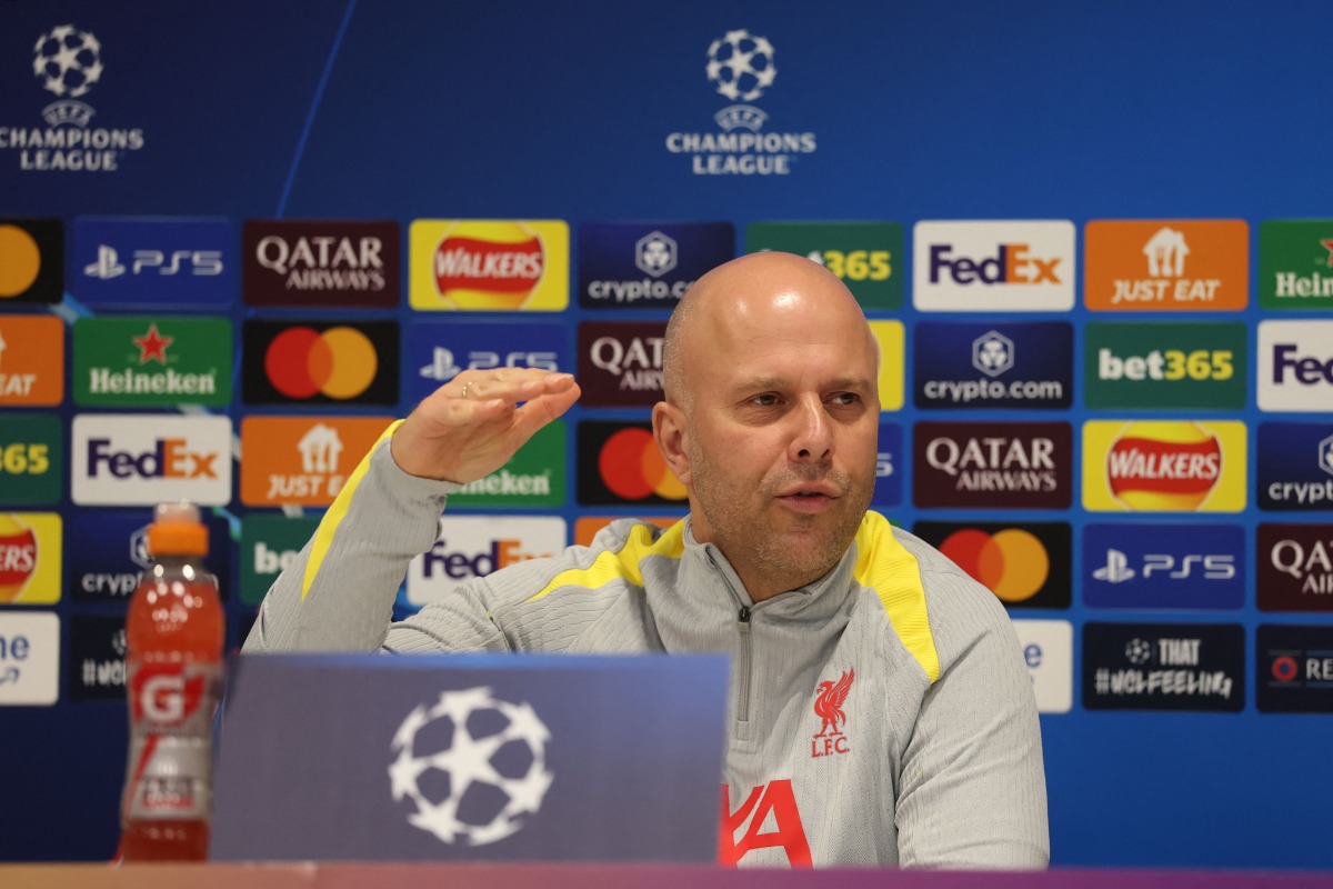 Liverpool's Dutch manager Arne Slot attends a press conference at Anfield stadium in Liverpool, north-west England, on March 10, 2025, on the eve of their UEFA Champions League football match against Paris Saint Germain. (Photo by Paul Currie / AFP)