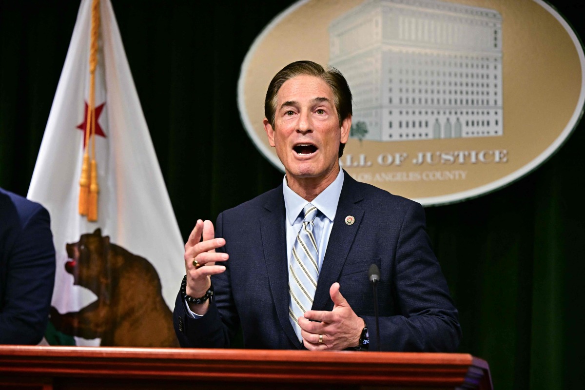 Los Angeles County District Attorney Nathan Hochman speaks during a news conference about the case of Erik and Lyle Menendez, in Los Angeles, California on March 10, 2025. (Photo by Frederic J. Brown / AFP)
