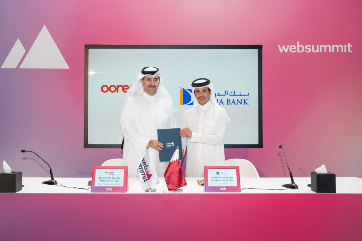 Group CEO of Doha Bank, Sheikh Abdulrahman bin Fahad bin Faisal Al Thani and Chairman of Ooredoo Financial service and CEO of Ooredoo Qatar, Sheikh Ali bin Jabor Al Thani during the event.