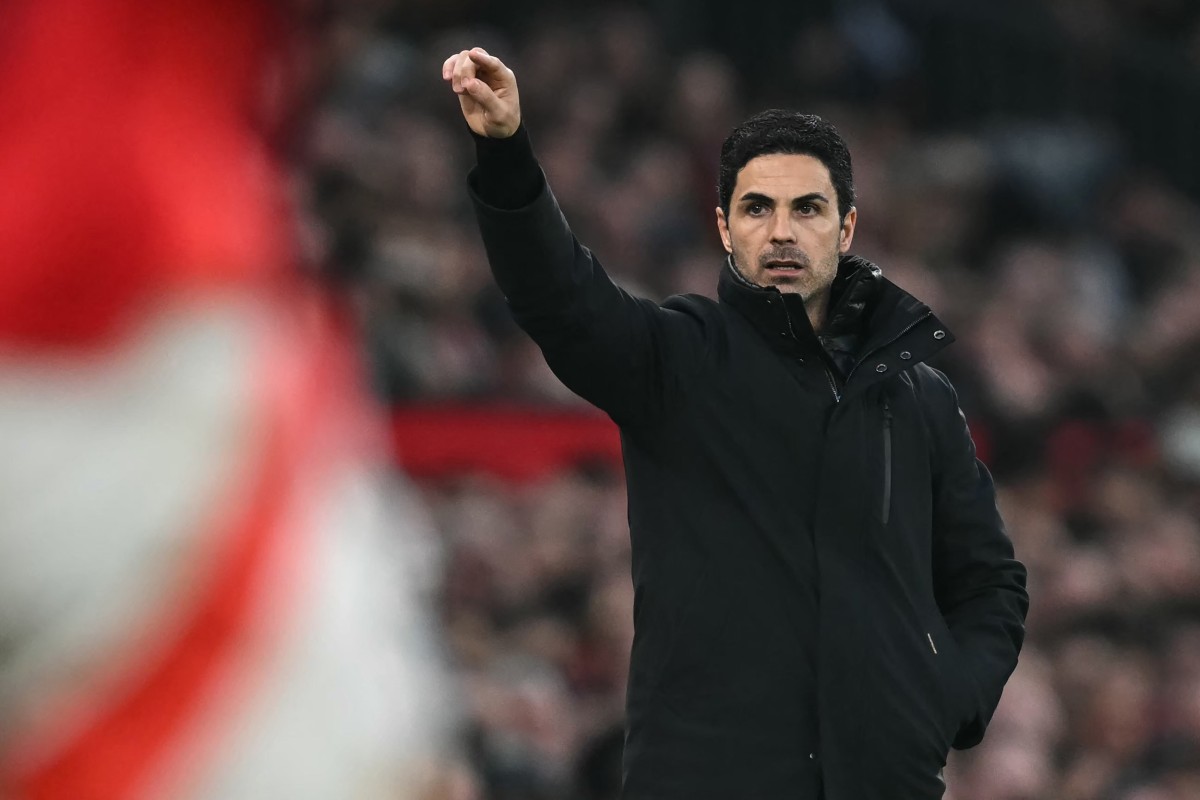 Arsenal's Spanish manager Mikel Arteta gestures on the touchline during the English Premier League football match between Manchester United and Arsenal at Old Trafford in Manchester, north west England, on March 9, 2025. (Photo by Paul ELLIS / AFP)