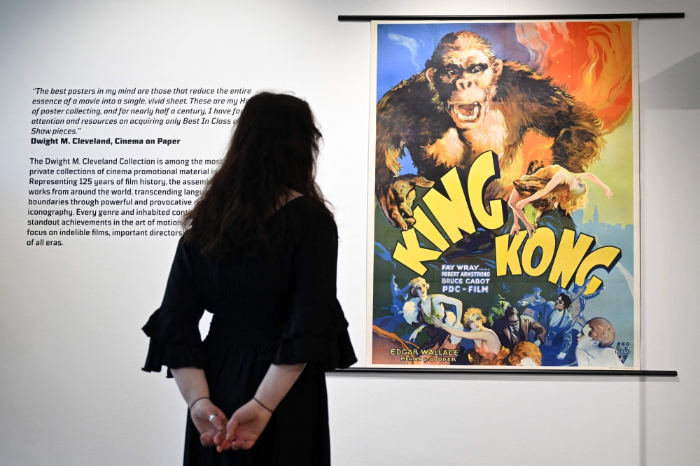 (Files) A poster for the for film 'King Kong' is pictured during a press preview ahead of the Cinema on Paper: The Dwight M. Cleveland Collection Movie Posters Auction, at Heritage Auctions in London on February 27, 2025. (Photo by Justin Tallis / AFP) /