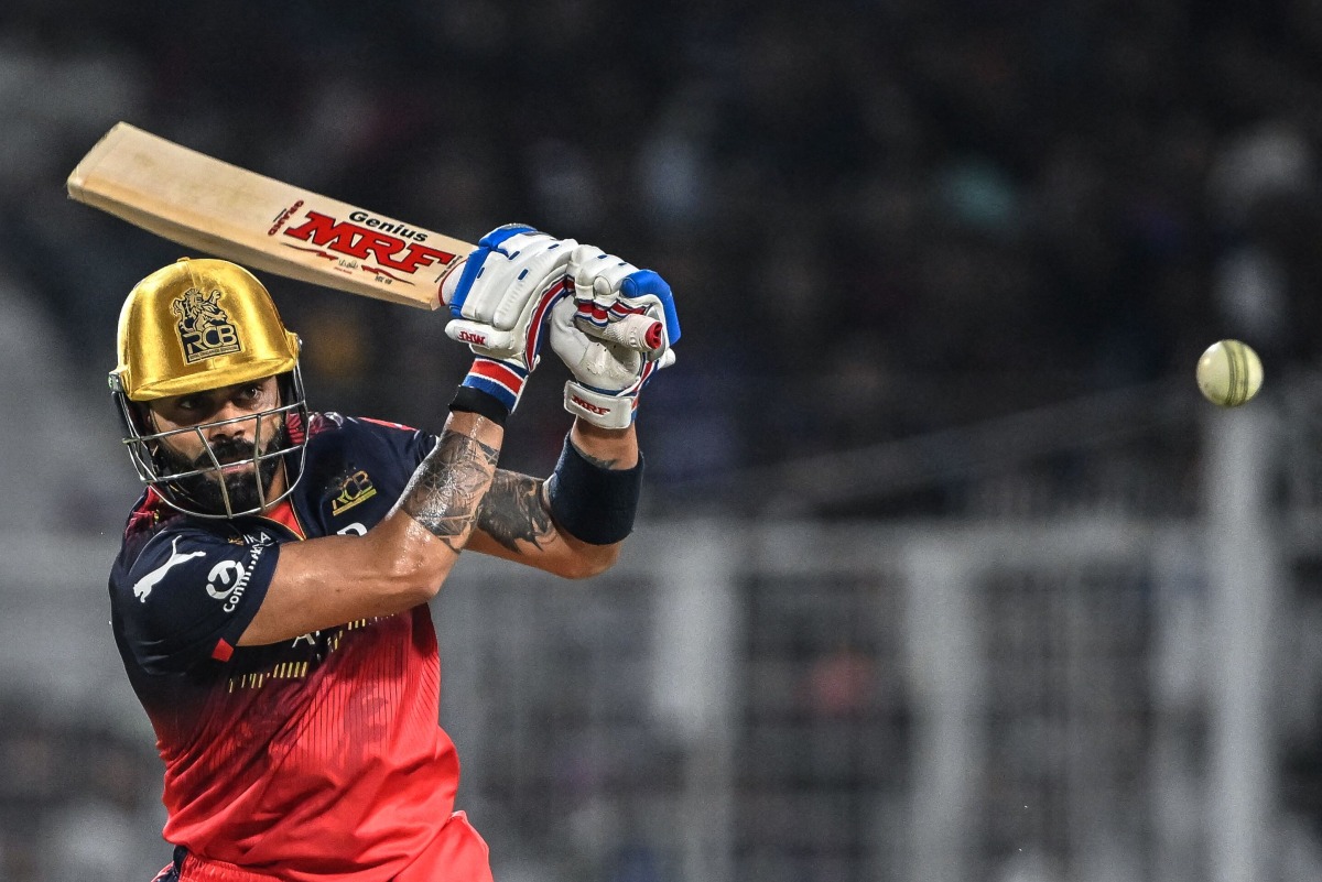 Royal Challengers Bengaluru's Virat Kohli plays a shot during the Indian Premier League (IPL) Twenty20 cricket match between Kolkata Knight Riders and Royal Challengers Bengaluru at the Eden Gardens in Kolkata on March 22, 2025. (Photo by DIBYANGSHU SARKAR / AFP)