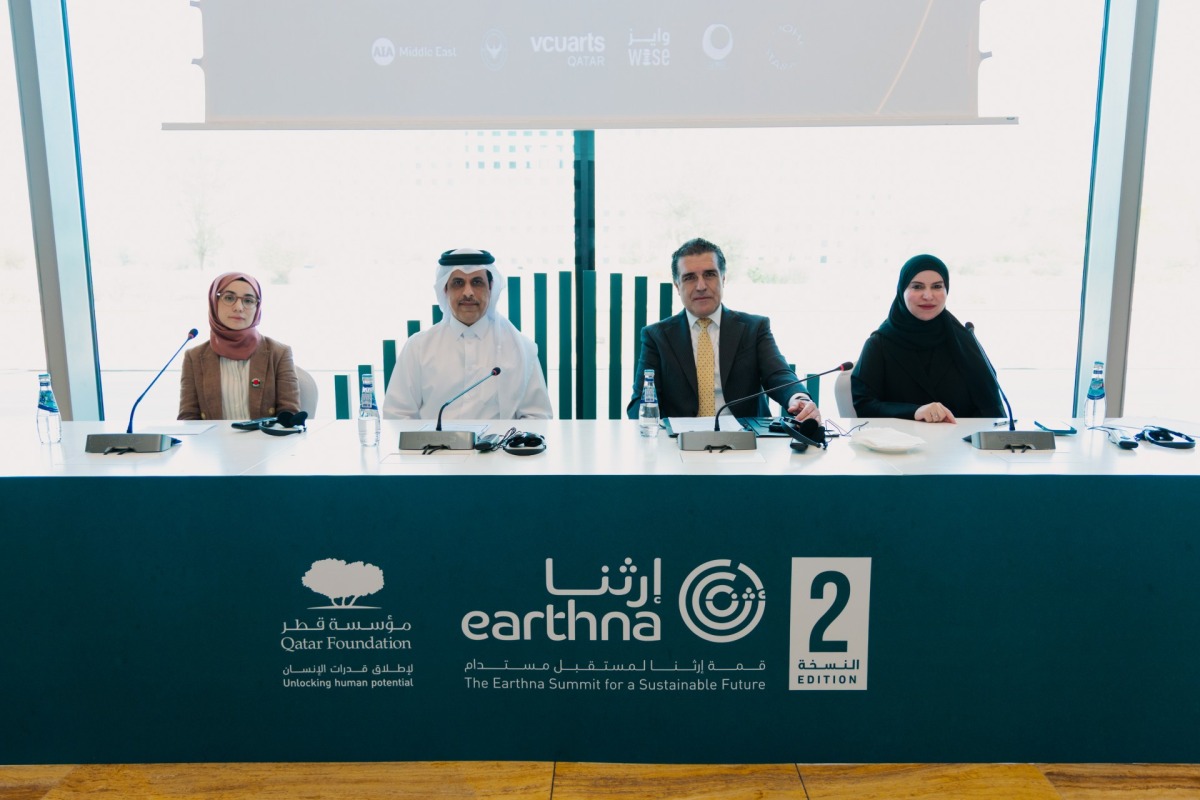 From right: Jawaher Al Mana, Head of Visitor Relations at Qatar Foundation; Dr. Gonzalo Castro de la Mata, Executive Director of Earthna Center for Sustainable Future; Engineer Ahmed Mohammed Al Sada, Assistant Undersecretary for Climate Change Affairs at the Ministry of Environment and Climate Change; and Zeynep Iqbal, country lead at INTBAU – Qatar at the press conference yesterday.  